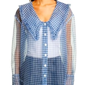 Ganni plaid organza sheer top